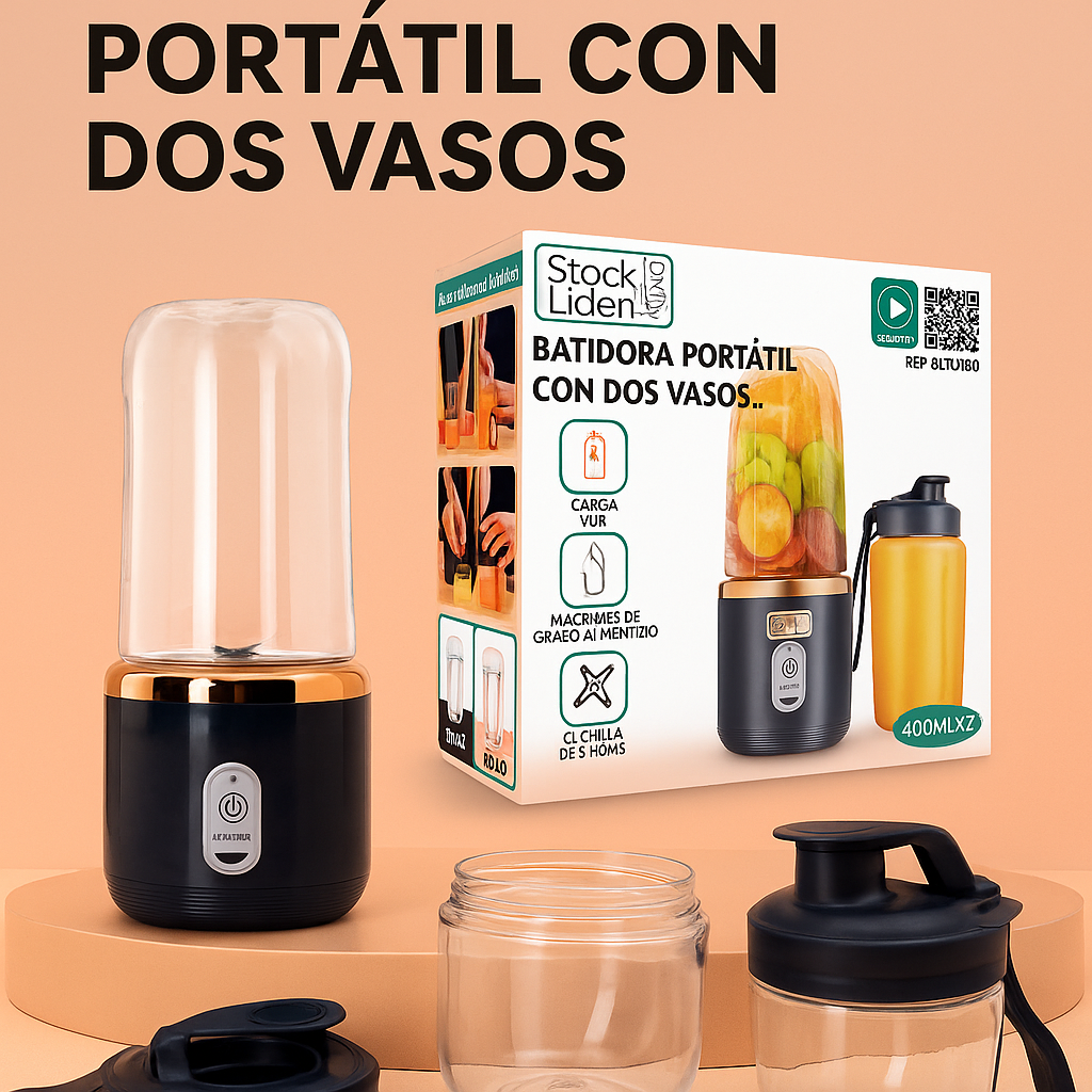 Batidora portátil con dos vasos