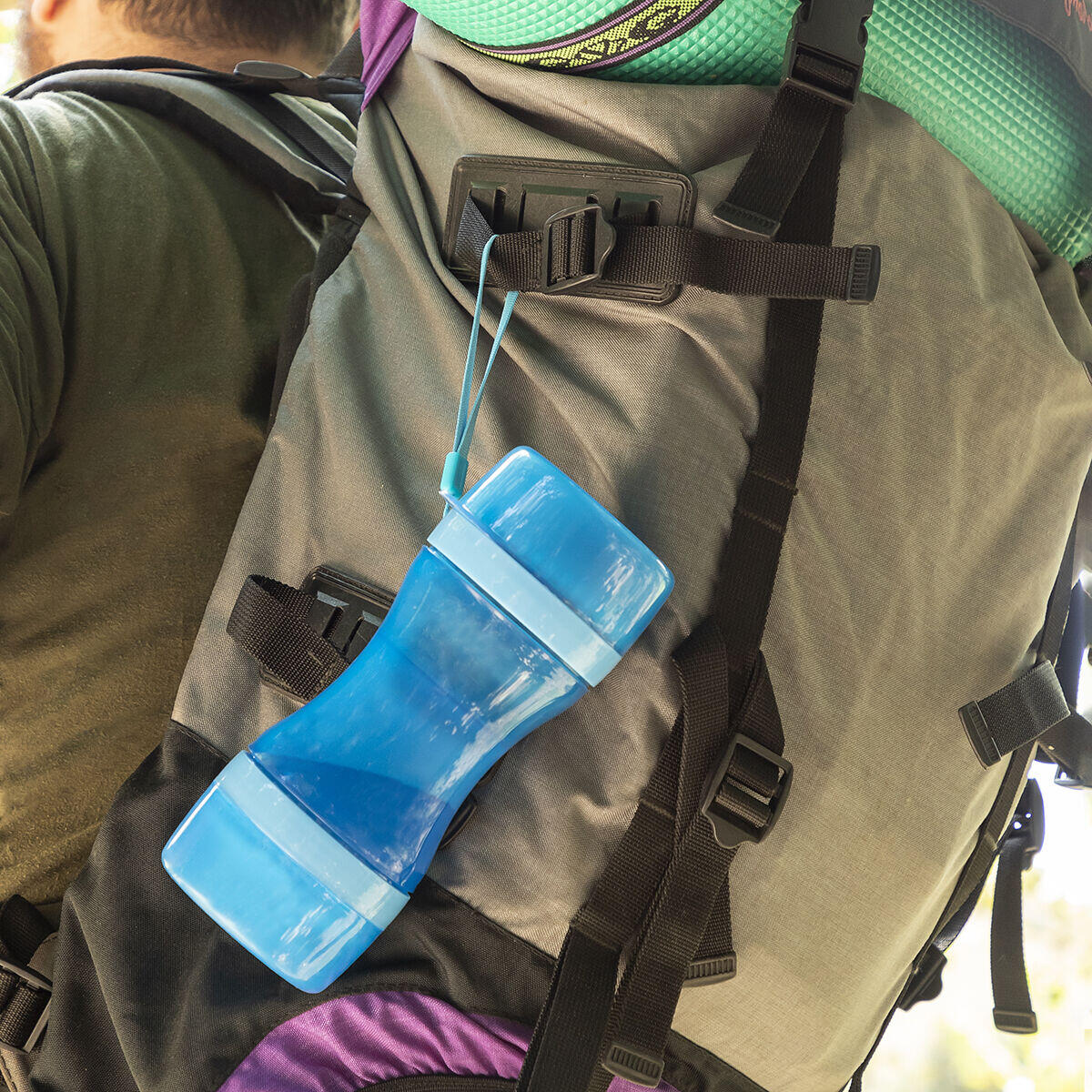 Botella con Depósito de Agua y Comida para Mascotas 2 en 1