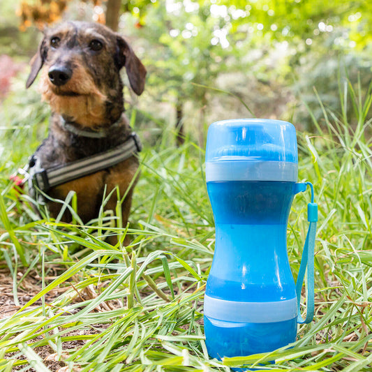 Botella con Depósito de Agua y Comida para Mascotas 2 en 1